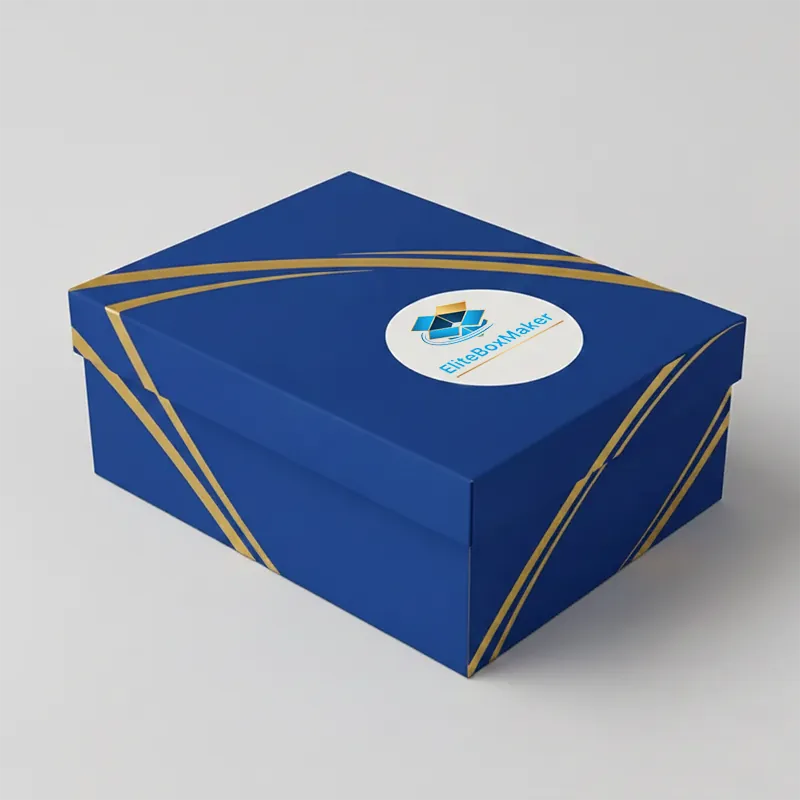 Rectangular packaging box in shoe-box style with a separate, lift-off lid.