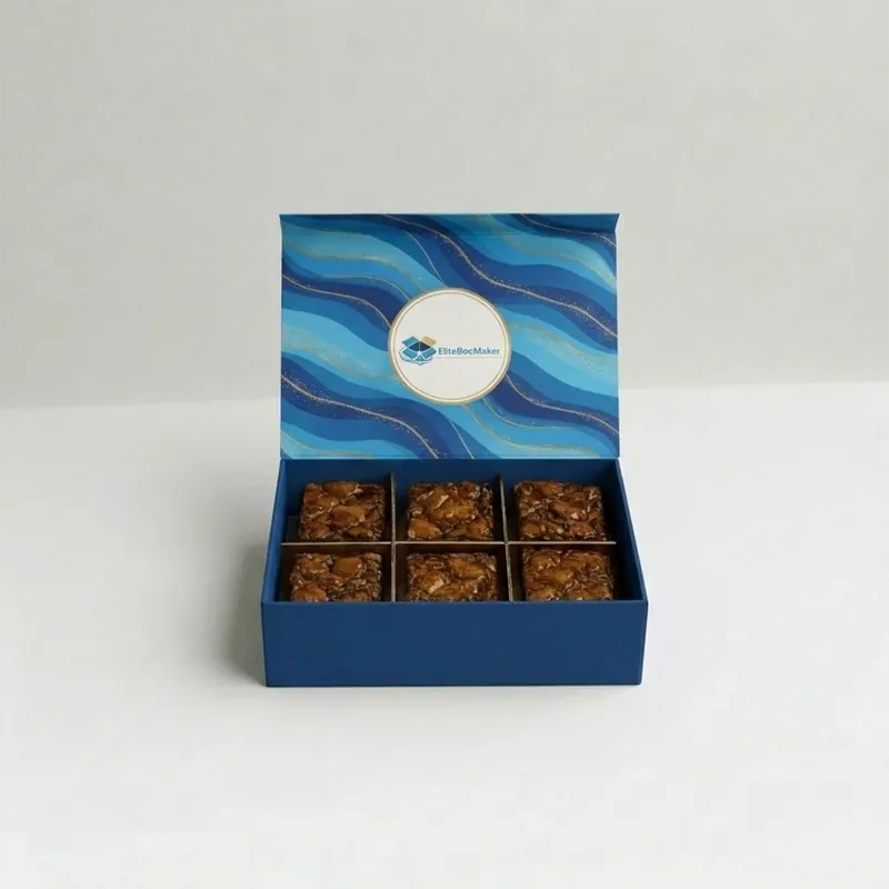 Brown rectangular cardboard box with hinged lid, suitable for baked goods.