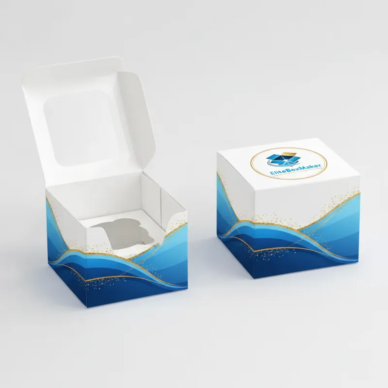 Single white paperboard cupcake box with a clear top window.