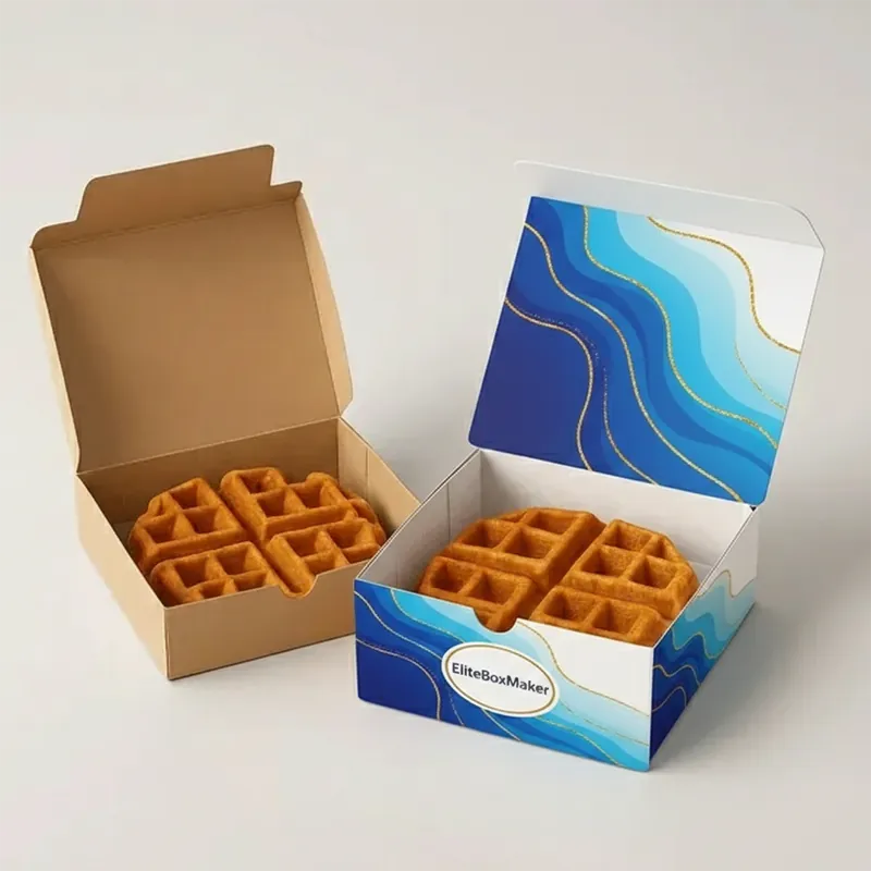 Light brown packaging surface with a pronounced, intricate waffle-grid pattern of raised squares.
