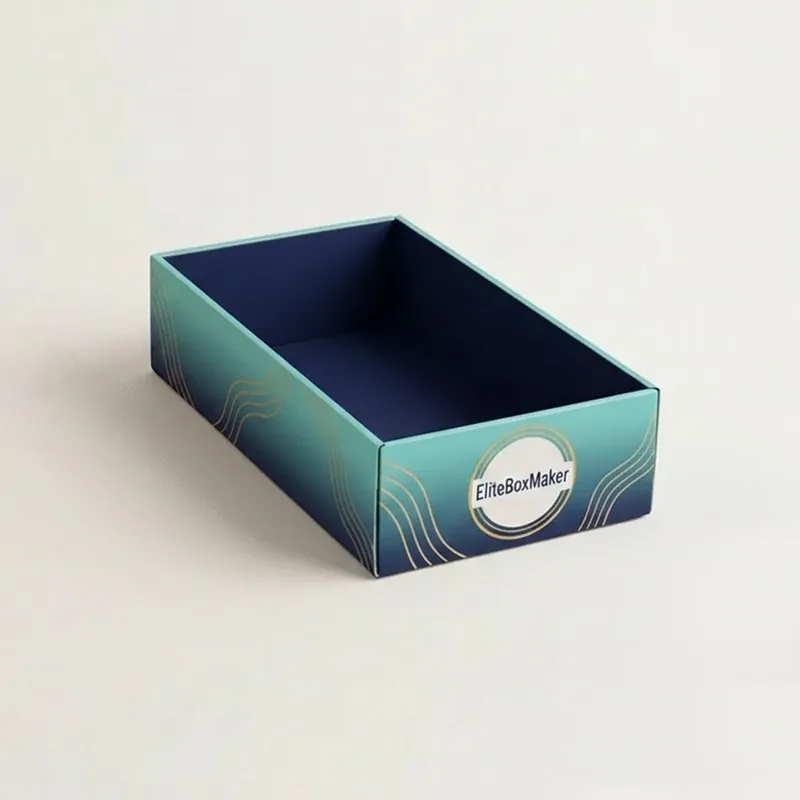 Empty, natural brown cardboard tray packaging with folded-up, angled sides.