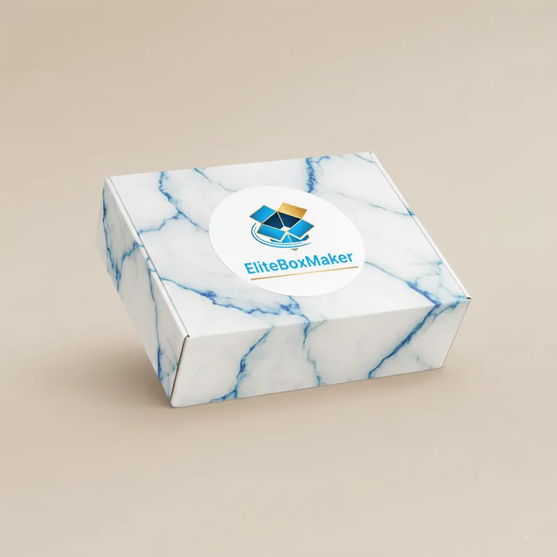 Open brown corrugated mailer box, interior view shows the folded flaps and tuck-front design.