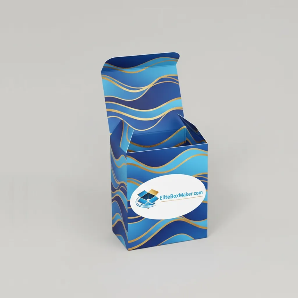 White CBD product box featuring custom printing, a holographic cannabis leaf icon, and minimalist text.