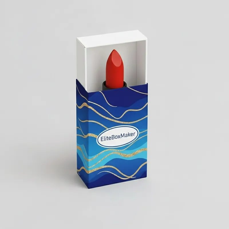 Sleek, rectangular lipstick packaging box in a matte taupe finish.