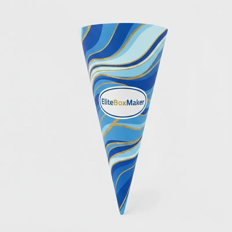 Cone-sleeve produce carton with a wide base tapering upwards to a narrower, open top.
