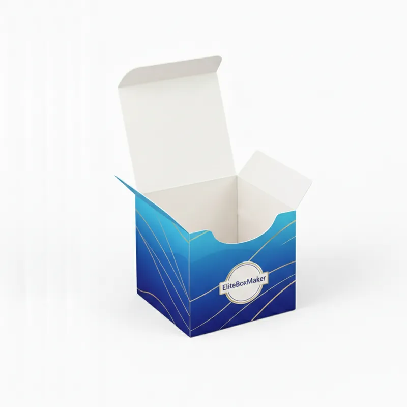 A standard rectangular packaging box design, resembling a cookie box, with flat top, bottom, and four upright side panels.