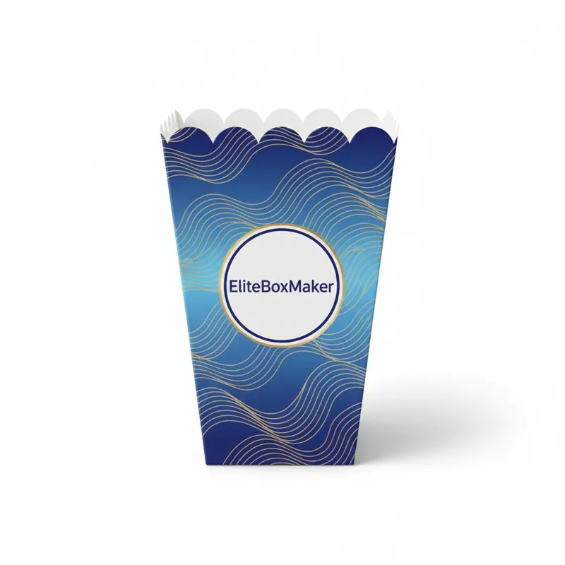 Empty, classic popcorn-style cardboard box with a tapered base and a wide, flared top.