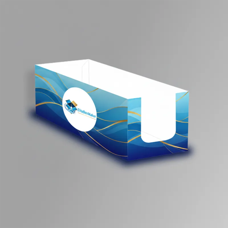 Empty, plain cardboard auto-bottom tray box, featuring self-locking bottom flaps for quick assembly.