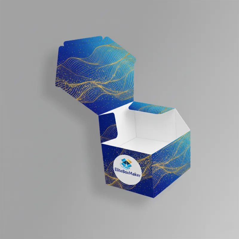 A hexagonal packaging box designed for retail products.