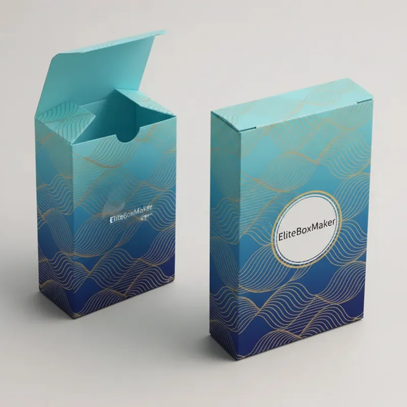 A rectangular packaging box with a shiny, reflective silver foil finish.