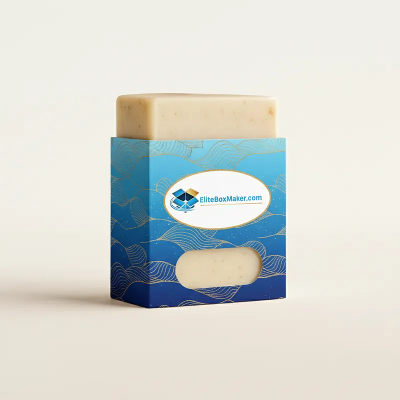 White rectangular paper soap sleeve with subtle texture, shown slightly open at one end.